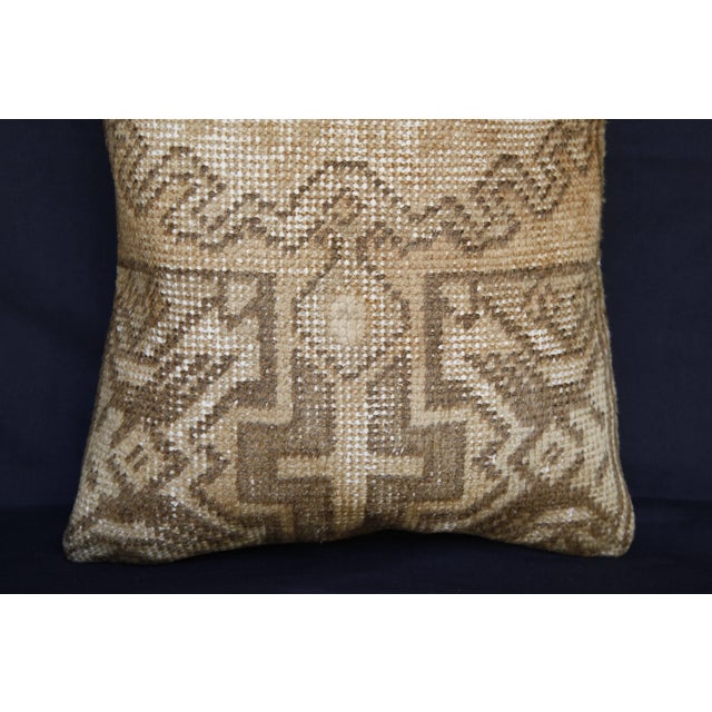 Traditional Turkish Rug Pillow – Neutral Geometric Motifs, Artisan Made From Vintage Rug -16'' X 29'' For Sale - Image 11 of 13