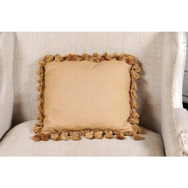 French 19th Century Aubusson Tapestry Pillow with Rose, Foliage and Tassels For Sale - Image 10 of 13