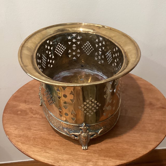 Vintage Brass Flared Rim Pierced Planter For Sale - Image 9 of 12