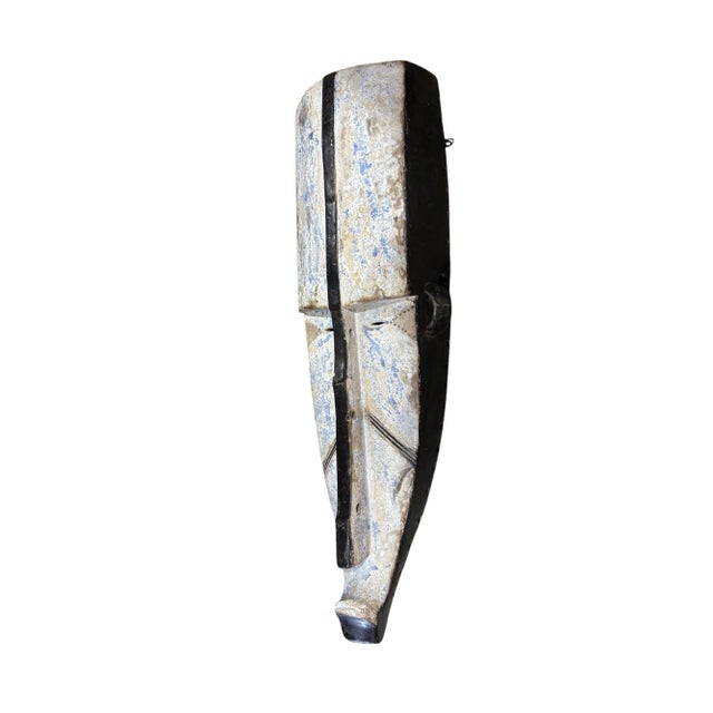 Wood Vintage Large Fang Mask Elongated Face Gabon African Mask 31.5" H For Sale - Image 7 of 8