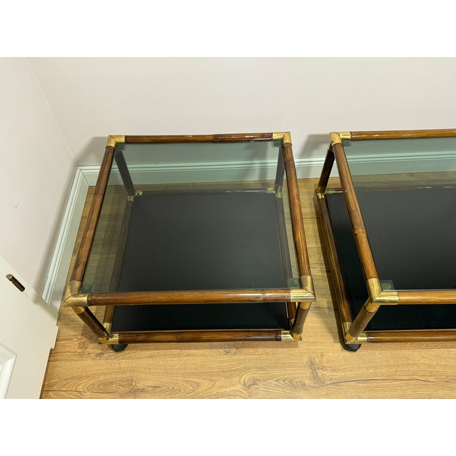 Black Bamboo and Glass Coffee Tables, 1970s, Set of 2 For Sale - Image 8 of 12