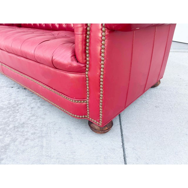 Red 1980s Vintage Classic Chesterfield Tufted Red Leather Sofa For Sale - Image 8 of 11