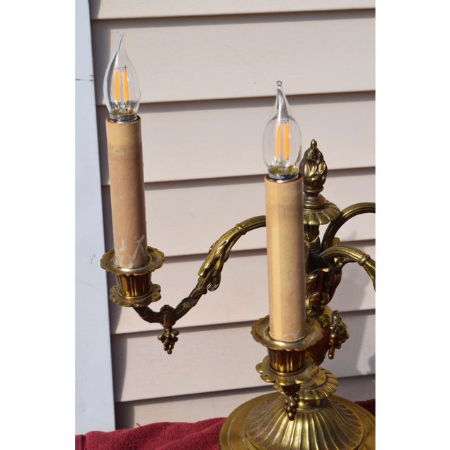 Absolutely beautiful! Pair - Table Top 4 Lights Candelabra Victorian Style Lamp w Lion Heads in Brass. Very good vintage...