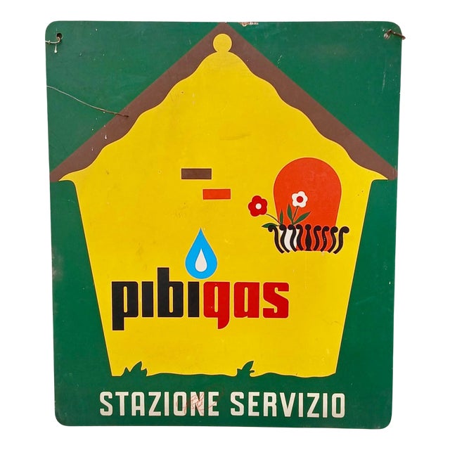 Double-Sided Pibigás Sign in Silkscreened Iron, 1960s For Sale