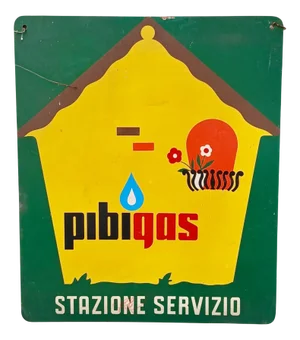 Double-Sided Pibigás Sign in Silkscreened Iron, 1960s
