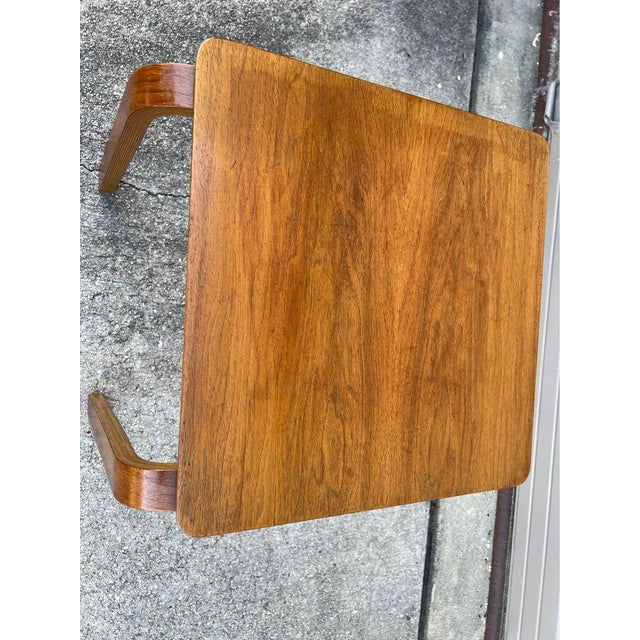 Brown Alvar Aalto Style Pair Mid Century Danish Teak Side Tables. For Sale - Image 8 of 12