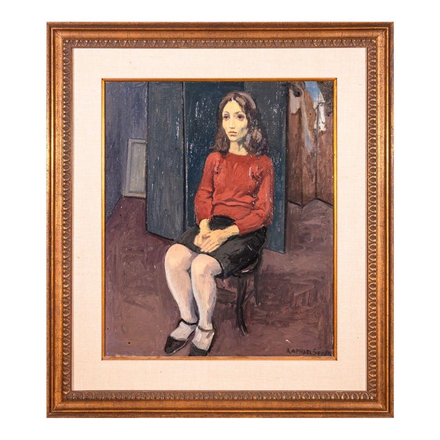 Raphael Soyer Seated Girl Signed Vintage Modern Figurative Original Oil Painting For Sale