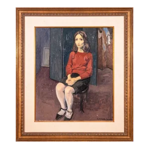 Raphael Soyer Seated Girl Signed Vintage Modern Figurative Original Oil Painting