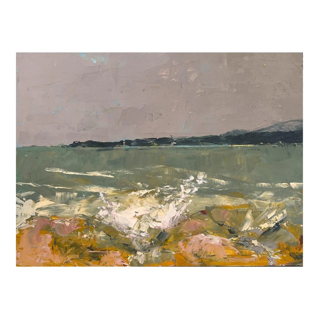 Seascape on Board Original Oil Painting by Shann Spishak "Crashing Waves" For Sale