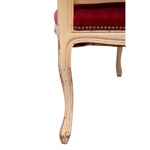 Louis XVI Red Velvet Hall Sofa, France, 1950s For Sale - Image 4 of 12