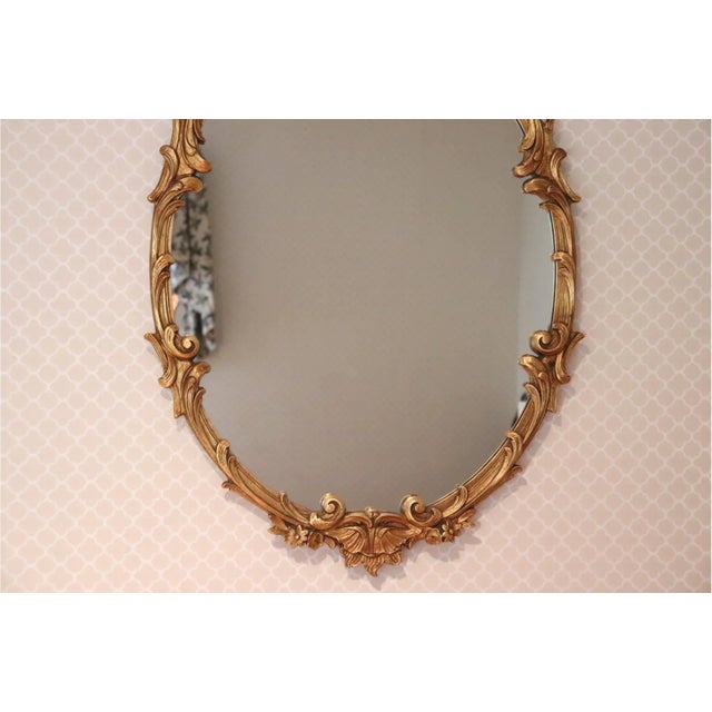 Vintage Gilt Wood Rococò Oval Wall Mirror With Floral Carving For Sale - Image 4 of 4