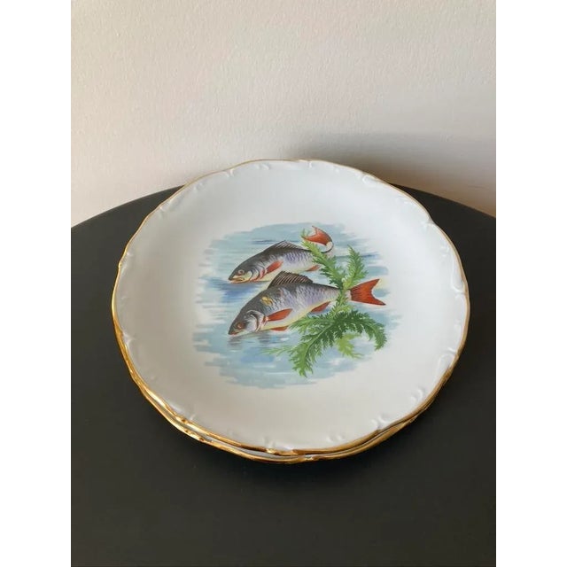 Mid 20th Century Vintage French Porcelain Limoges Fish Plates- Set of 2 For Sale - Image 12 of 12