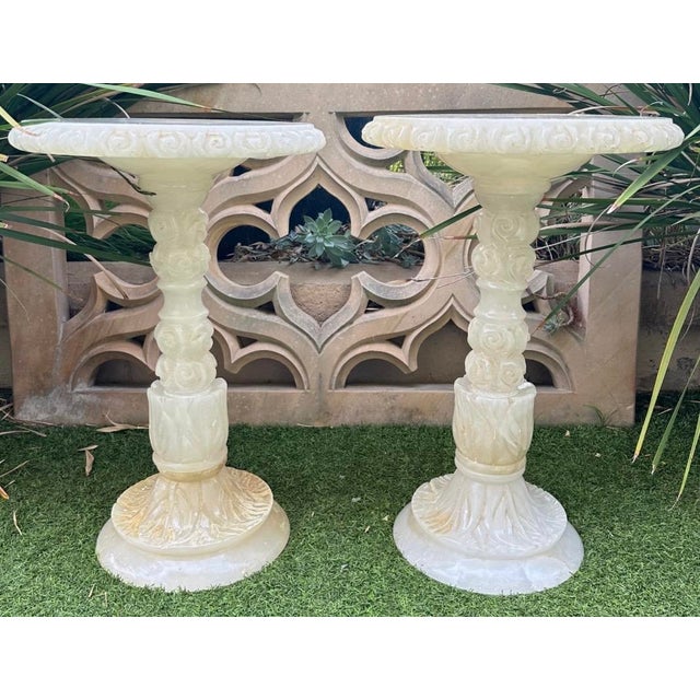 Pair of Italian Carved Alabaster Guéridon Side Tables Italy, circa 1930–1940 (Art Deco period)An elegant pair of solid...
