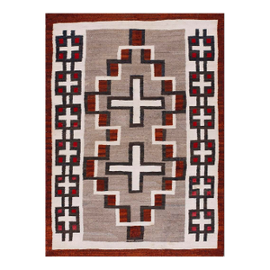1920s Gray Geometric Antique American Navajo Carpet 4' X 5'9" Flatweave Wool Rug