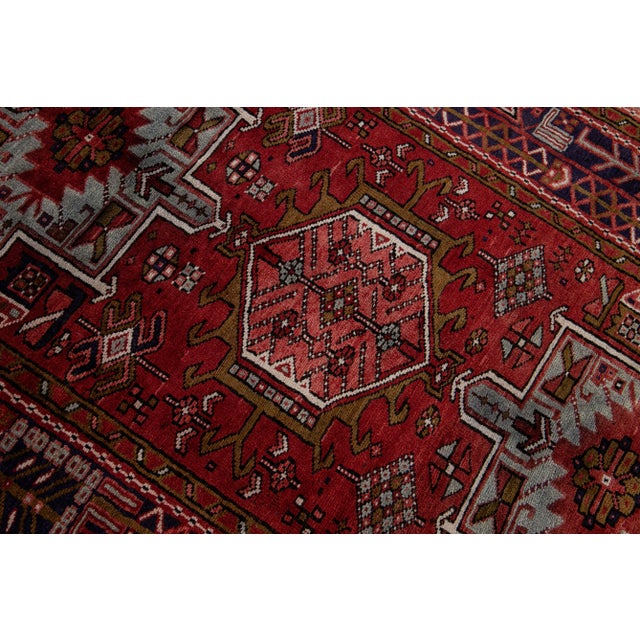 Textile 1960s Vintage Persian Heriz Handmade Red Medallion Wool Runner For Sale - Image 7 of 9