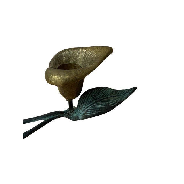 Vintage Verdigris Brass Calla Lily Candle Holder. For Sale - Image 4 of 5