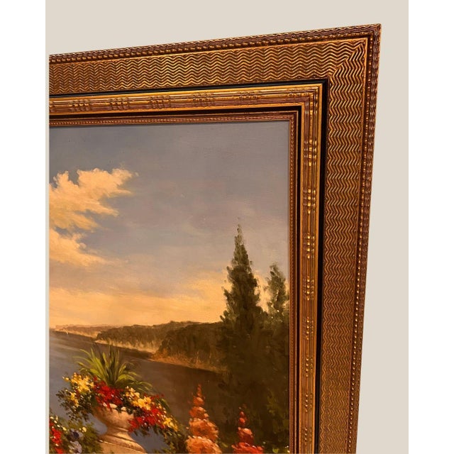 XL Framed Vintage Floral Landscape Oil Painting For Sale - Image 10 of 13