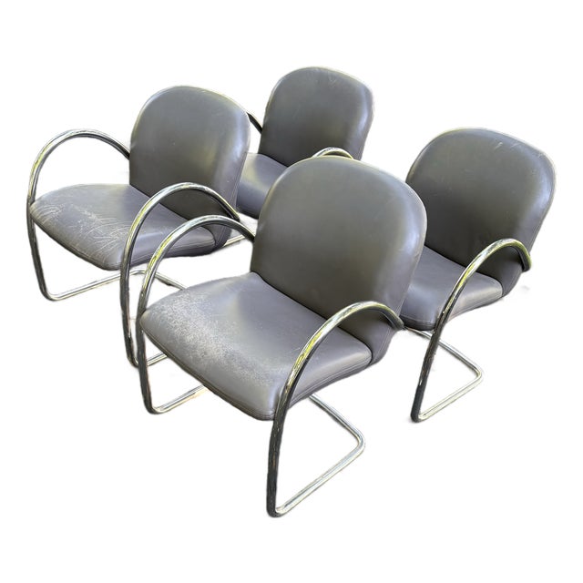 Stanley J. Friedman Brueton Chrome & Leather Chairs For Sale