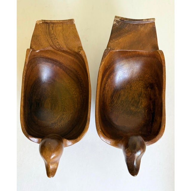 Mid-Century Modern Hand-Carved Wood Duck Salad Bowl Set With Serving Bowl - 9 Pieces For Sale - Image 11 of 12