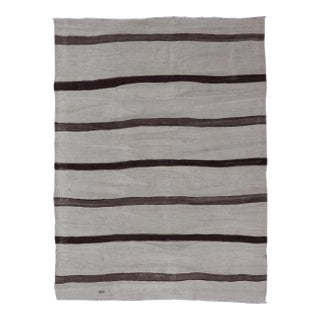 Vintage Turkish Kilim Rug in Soft Beige and Dark Brown Stripes For Sale