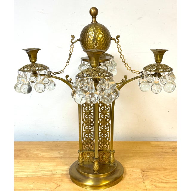 Gold Vienna Secessionist Four-Light Gilt Metal & Crystal Candelabrum Austria, C. 1900 For Sale - Image 8 of 12