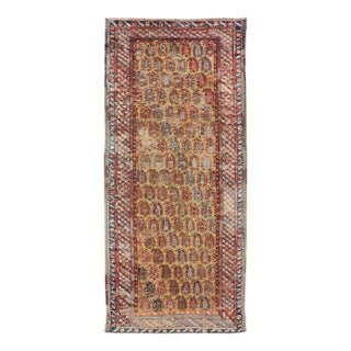 Late 19th Century Antique Kazak Caucasian Short Runner With Paisley Design on Gold Background For Sale