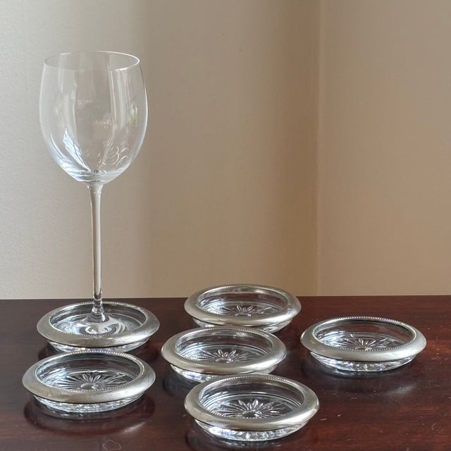 Silver 1970s Italian Silverplate & Crystal Starburst Coasters — Set of 6 For Sale - Image 8 of 12