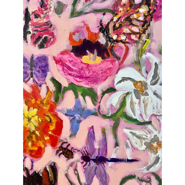 Admidst the floral abundance, butterflies flit and flutter, their wings painted with intricate patterns and brush strokes...