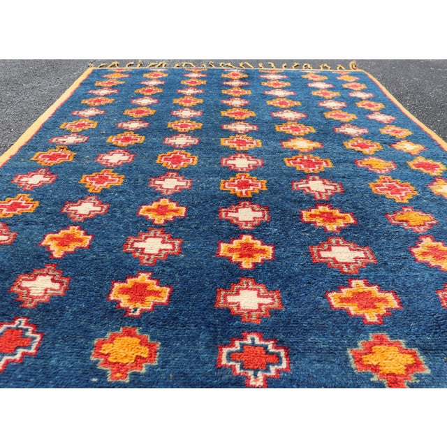 Textile Vintage Moroccan Rug With Navy Blue Field and Gold Geometric Medallions 4 X 6'1 For Sale - Image 7 of 10