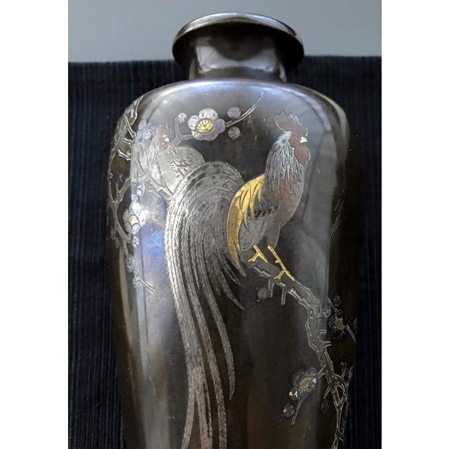 Late 19th Century Pair of Japanese Bronze Vase with Metal Inlays by Mitsufune For Sale - Image 5 of 12