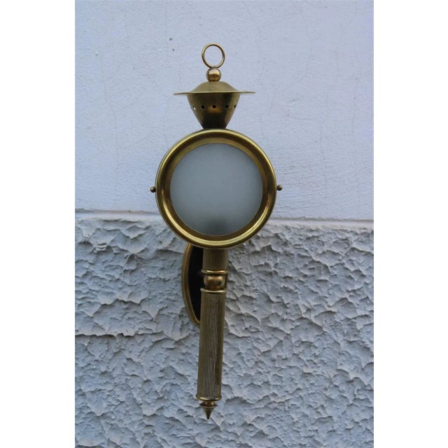 Mid-Century Italian Brass and Black Lacquered Metal Sconces, 1950s, Set of 2, in Very Good conditions. Designed 1950 to...