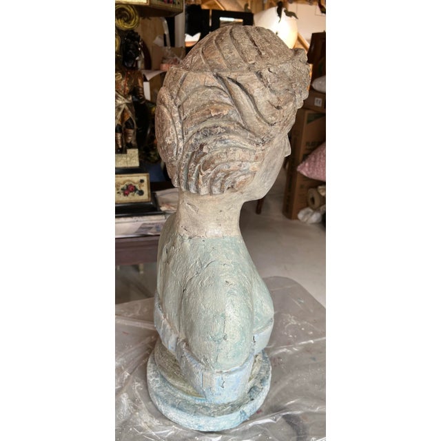 French Indonesia Carved and Painted Wood Female Bust Figure For Sale In Chicago - Image 6 of 10