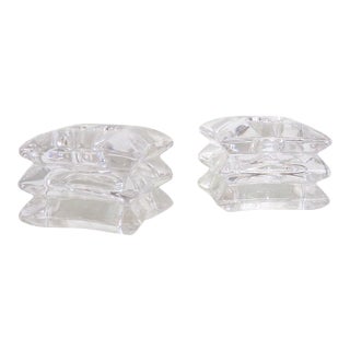 Lead Crystal 3 Tiered Star Shaped Candle Stick Holders Pair of Two 4830b For Sale