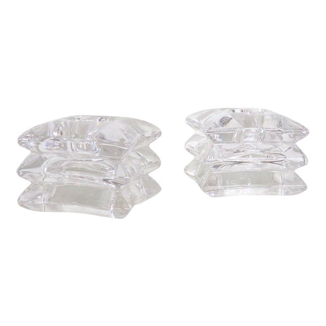 Lead Crystal 3 Tiered Star Shaped Candle Stick Holders Pair of Two 4830b For Sale