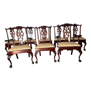 1940s Beacon Hill Sutton Furniture Chippendale Style Mahogany Carved Dining Chairs- Set of 8 For Sale