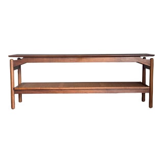 1950s Greta Grossman for Glenn of California Floating Top Console Table, Walnut and Cane, Unmarked For Sale