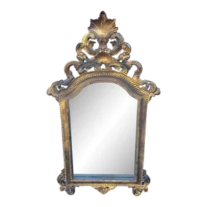 Vintage John Richard Carved Wood Rococo Style Hollywood Regency Black Gold Wall Mirror