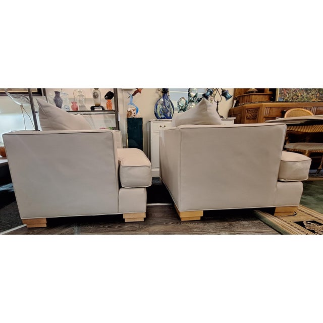Late 20th Century Larry Laslo for Directional Pair of Custom Leather Arm Chairs For Sale - Image 10 of 12