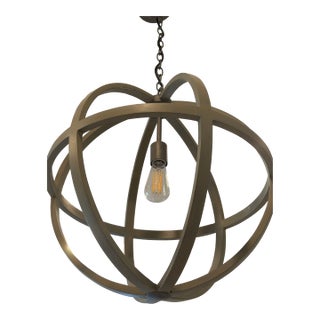 Crate & Barrel Braden Grey Wood Orb Pendant Light by Currey For Sale
