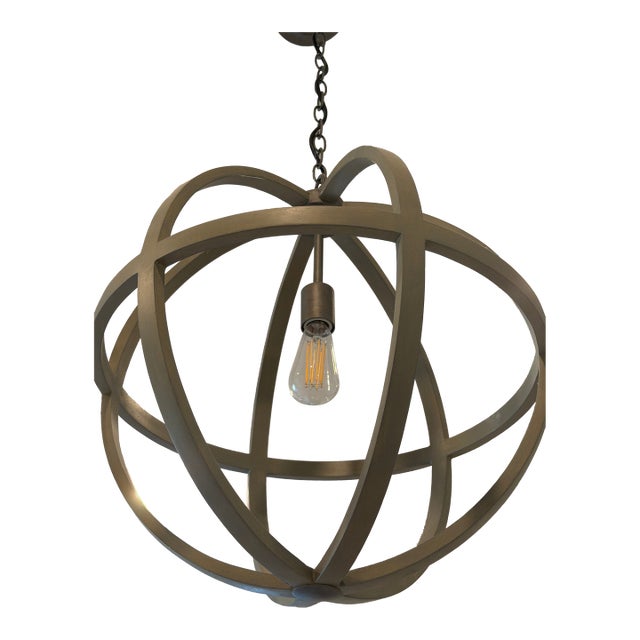 Crate & Barrel Braden Grey Wood Orb Pendant Light by Currey For Sale