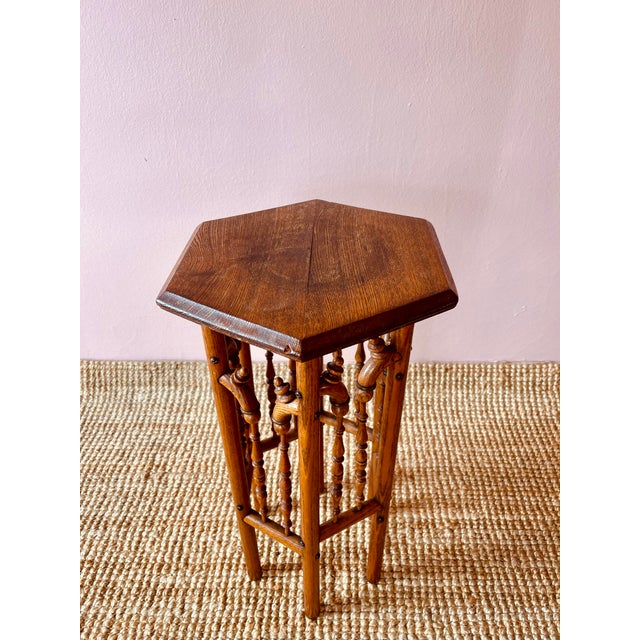 Wood Antique Art & Crafts Oak Side Table For Sale - Image 7 of 8