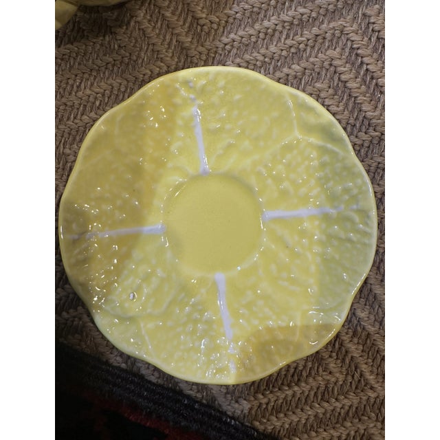 1950s Vintage Selca Yellow Majolica Cabbage Plate Set- 42 Pieces For Sale - Image 12 of 12