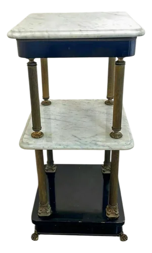 Early 20th Century Multi-Tiered Pedestal Table That Blends Classic Materials With Sophisticated Design