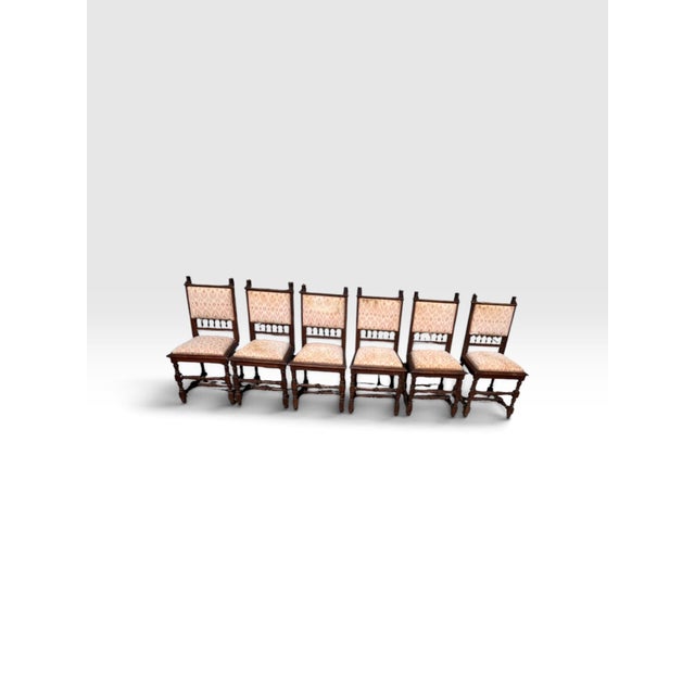 Traditional Early 20th Century Jacobean Renaissance Revival Carved Oak Dining Chairs With Figural Finials – Set of 6 For Sale - Image 3 of 12