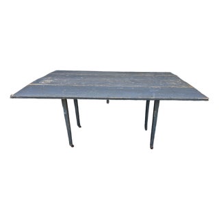 Antique Blue-Painted Drop-Leaf Wood Table For Sale
