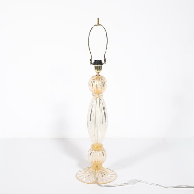 Pair of Modernist Reeded Translucent Glass Table Lamps With 24-Karat Gold Flecks For Sale - Image 11 of 13