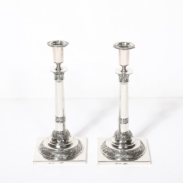 Pair of Silver Corinthian Column & Acanthus Sabbath Candlesticks by Ludwig Nast For Sale - Image 9 of 18