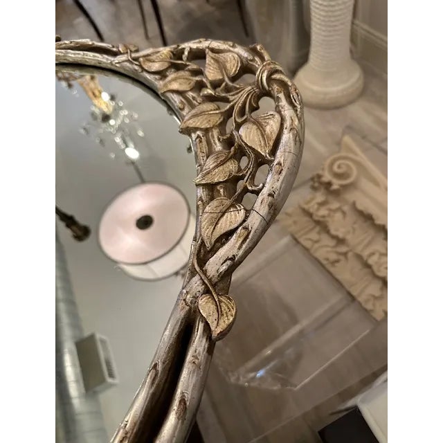 Silver and Gold Leaf Oval Mirror For Sale - Image 4 of 6