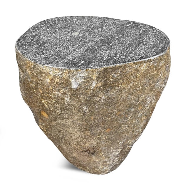 Contemporary Rustic Outdoor Boulder Vintage Stone Side Table Stool For Sale - Image 3 of 5