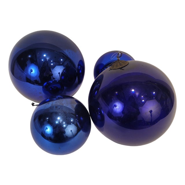 Late 19th Century Indigo Blue Spheres in Eglomisé Glass, France, 1930s, Set of 4 For Sale